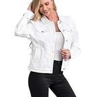 Muundim White Denim Jacket for Women Stretch Soft Womens Jean Jacket Fitted Lightweight Ladies Jean Coats
