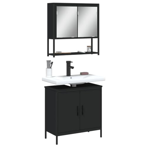 CHARMMA Bathroom Furniture Set Black Engineered Wood Standard,Bathroom Furniture Sets-3214660