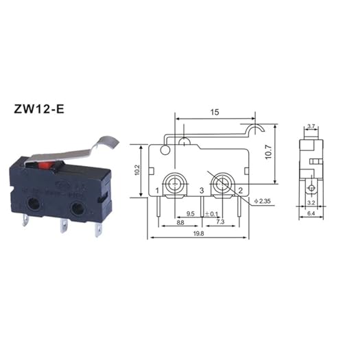Interruptor ZW12-E de reinicio con 3 pines 5A 250VAC de 10mm x 20mm pack de 5 unidades 2