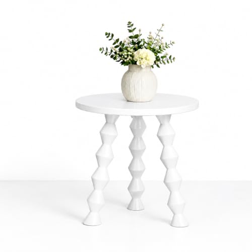Image of Decor Corner Table Coffee Table Side Table, Round Solid Wood End Table Coffee Table Flower Stand Sofa Side for Living Room Balcony (White)