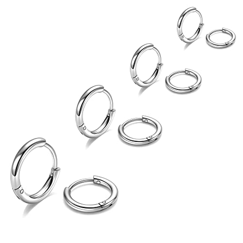 Image of 316L Surgical Steel Hoop Earrings, 6-20mm Huggie Hypoallergenic, Small Sleeper Mens Cartilage Earrings for Women 20G 18G