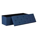 DUMOS Foldable Storage Ottoman Bench 43in, Storage Chest, Large End of Bed Foot Rest Stool with Padded Seat, Bedroom Bench for Living Room, Support 660lbs, Blue