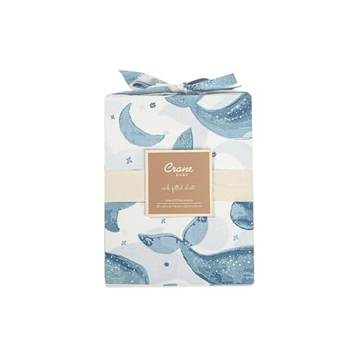 Image of Crane Baby 100% Cotton Fitted Crib Sheet for Newborns & Infants (Size: 132 cm x 70 cm, 0-4 Years, Whale, Caspian Collection)