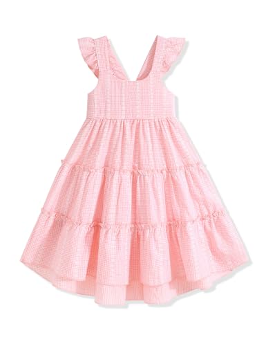 Hipea Toddler Girl Summer Dress Ruffle Halter Backless Princess Dress Casual Beach Stacked Layer Sundress Little Girl Dress Pink 6-7Years