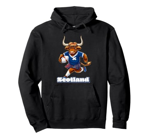 Scottish Highland Cow Scozia Rugby Felpa con Cappuccio