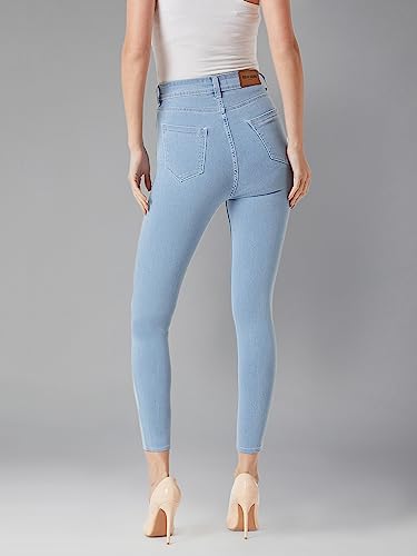 Image of Dolce Crudo Women's Light Blue Skinny High-Rise Distressed Cropped Denim Jeans