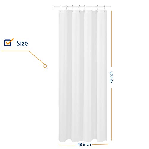 Image of N&Y HOME Fabric Shower Curtain Liner Long Stall Size 48 x 78 inches, Hotel Quality, Washable, Water Repellent, White Bathroom Curtains with Grommets, 48x78