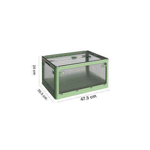 Image of oddpod Stack Genie Collapsible Medium Capacity Storage Box with Detachable Wheels /Multifunctional Transparent Stackable, Portable & Foldable Organizer for Indoor and Outdoor use - Green
