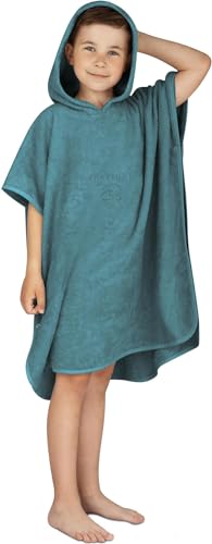 normani Kinder-Badeponcho Strandponcho - Handtuch-Poncho aus 100% nat&uuml;rlicher Bio-Baumwolle Handtuch Cape Badetuch mit Kapuze f&uuml;r Jungen und M&auml;dchen 2-13 Jahre Farbe Petrol Gr&ouml;&szlig;e 75 x 75 cm