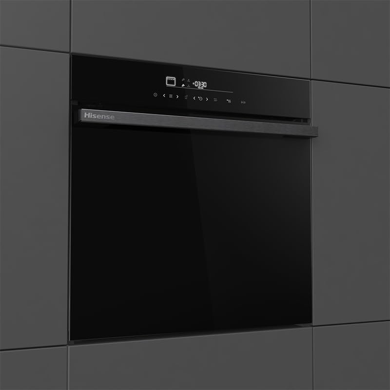 Hisense HO66F PIZZACHEF Four électrique 60 cm, mode pizza Pro 350°, nettoyage pyrolytique, air fry, even Bake, wifi, 77 litres, porte douce, programmes automatiques, noir