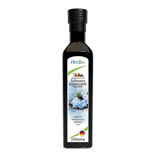 HerbBio ägyptisches Schwarzkümmelöl kaltgepresst gefiltert 3x250ml, schonend in Rohkostqualität, 100% naturrein Black seed oil, Frischegarantie: täglich mühlenfrisch direkt vom HerbBio.