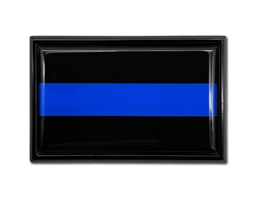 Image of Elektroplate Police Thin Blue Line Flag Black Frame All Metal Emblem for Cars, Trucks, and All Auto | Universal Fit at 3.8 inch x 2.5 inch | Weatherproof