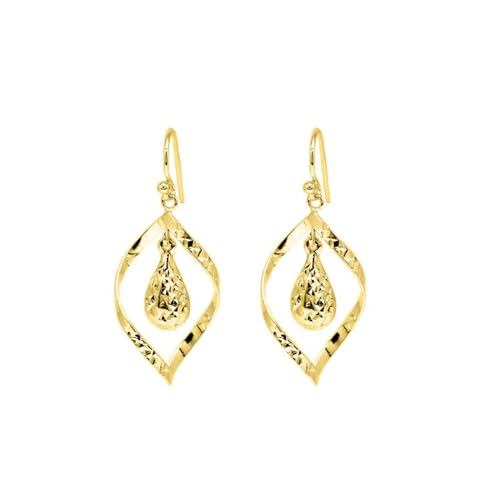 Savlano 925 Sterling Silver Diamond-Cut Teardrop Swirl Dangle Earrings - 18K Gold Plated Dangle Drop Earrings for Women comes with Gift Box - Made in Italy