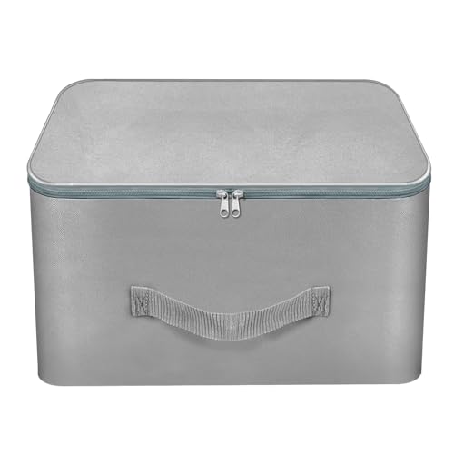 Storite Nylon Underbed Storage Bags for Clothes with Zipper & Handle | Moisture-Proof Wardrobe Organizer for Sarees, Blankets & Toys | Foldable Cloth Storage Box (Grey, 37x35x23 cm, Square)