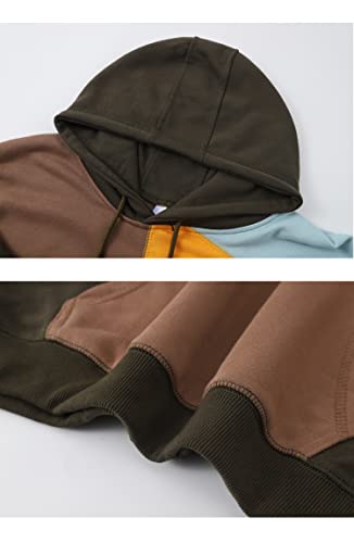 Moshtashio Men's Hoodie Color Block Drawstring Hooded Pullover Novelty Long Sleeve Sweatshirt (3X-Large, Khaki) #TOP4