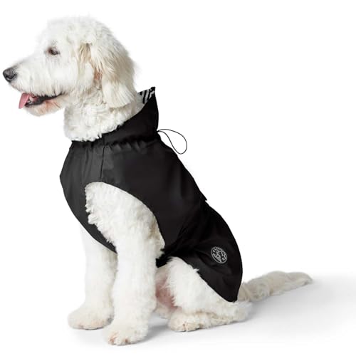 HUNTER Hunde-Regenmantel Milford, Farbe: schwarz, ergonomische Passform für optimalen Schutz, individuell verstellbar, Reißverschluss für Geschirrträger, pflegeleicht & waschbar bei 30 °C, Größe: 35