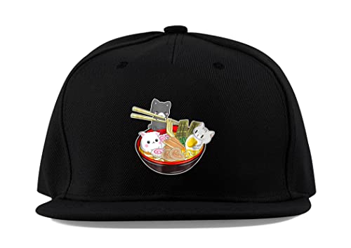 Casquette de baseball Ramen chaton noir en coton réglable