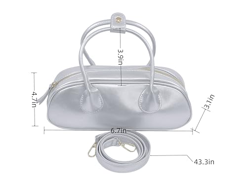 Silver Tote Bag for Women, Small Vegan Leather Shoulder Bag with Zipper, Elegant Evening Purse for Wedding Party4