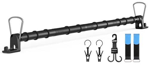 Extra Long Heavy-Duty Car Clothes Hanger Bar Telescopic Clothes Rack for Car Travel (28-73) Fits Large Vehicles SUVs Trucks Holds 60 Clothes with 2 Hook and Loop StrapsHold Up to 70lbs