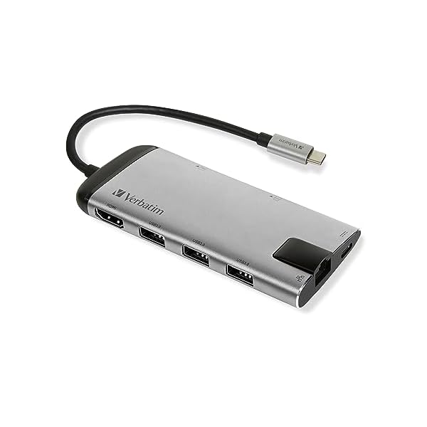 Verbatim USB-C Adapter USB 3.1 GEN 1/USB, W125625520 (1/USB 3.0x3/HDMI/SDHC/MICROSDHC/RJ45 49142, USB 3.2 Gen 1 (3.1 Gen 1) Type-C, USB 3.2)