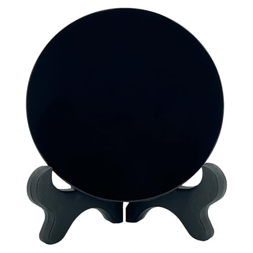 AGERYU Black Obsidian Scrying Mirror Obsidian Mirror with Stand and Bag for Divination Meditation Healing Feng Shui (80mm(3.1in))