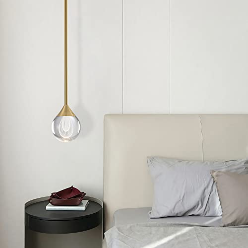 Sunmoo 1-Light Teardrop Crystal Pendant Light, Dimmable Mini Led Crystal Hanging Light Fixtures, Gold Brushed Brass Finish Modern Ceiling Pendant Lighting For Kitchen Island Dining Room Bedroom Bar #TOP5
