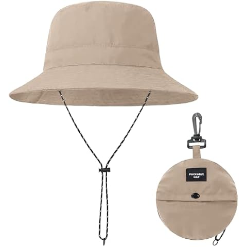 BBXWANG Packable Bucket Hats Women Adjustable Summer Lightweight Hat Foldable Beach Fishing Cap Khaki Cover