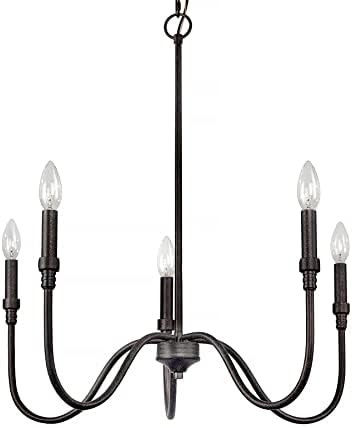 Homebelife 5-Light Farmhouse Chandelier Lighting Fixture, Linear Pendant Light for Kitchen Island, Dining & Living Room, Speckled Matte Black Finished