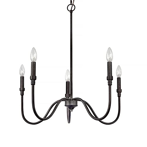 Homebelife 5-Light Farmhouse Chandelier Lighting Fixture, Linear Pendant Light For Kitchen Island, Dining & Living Room, Speckled Matte Black Finished #TOP7