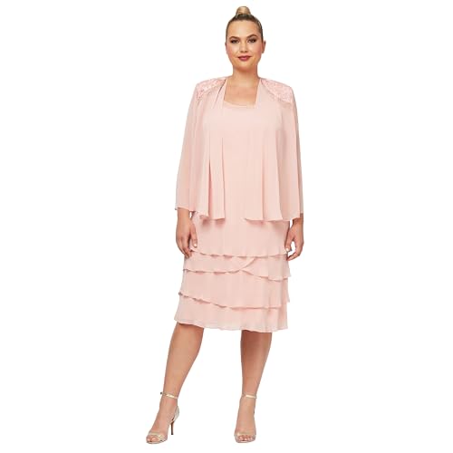 Image of S.L. Fashions Women's Mother of The Bride Tiered Jacket Dress with Shoulder Embellishment