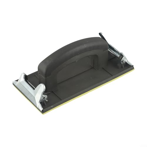 Rackumic Soporte de papel de lija 1 pieza herramienta de pulido con mango de plástico y base de esponja para acabado de madera, lijado de pared, pulido de metal, 180 mm x 85 mm, negro