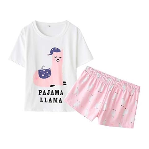 MyFav Women's Pyjamas Cute Soft Alpaca Short Sleeve Suit - Pink - XX-Large Cover