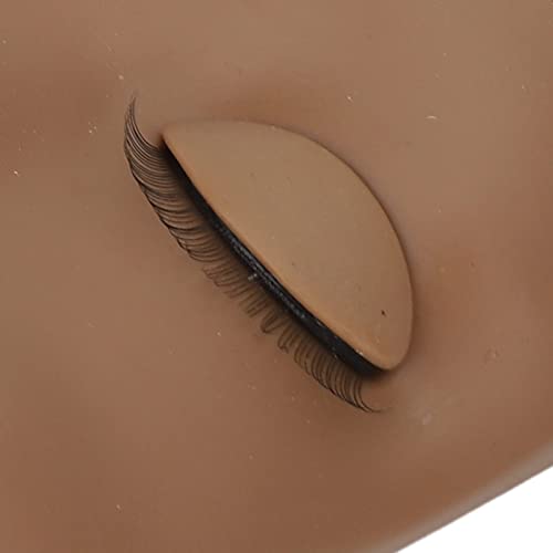False Eyelashes Extension Practice Mannequin Head with Removable Eyelids Reusable Material Eye Makeup Tools Suitable for Women Beginners Makeup Training(Coffee Color) - Image 2