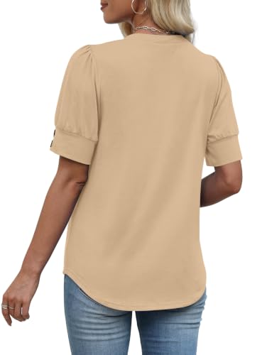 Image of OFEEFAN womens short sleeve tops v neck tops summer outfit fashion plus size dress blouse casual