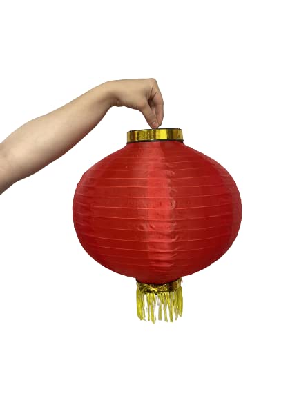 A Pair of Large 12" 30cm Red Gold Chinese New Year Lanterns Decorations Set