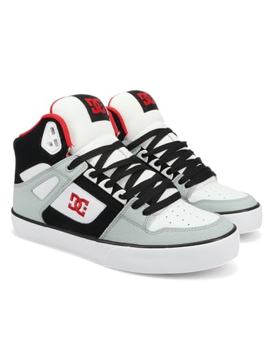 DC Men's Pure High Top WC Skate Shoe, Grey/Black/White/RED, 11