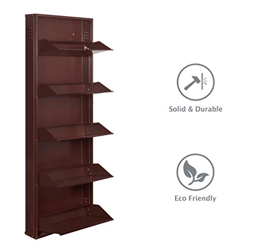 Image of DELITE KOM 20 Inch Wide, 5 Shelf Metal Shoe Rack Wall Mounted for Home with Central Lock | Holds Upto 12 Shoes or 20 Slippers Pair | 1 Year Warranty | (67 x 20 x 5 Inch, Coffee) | DIY | Space Saving