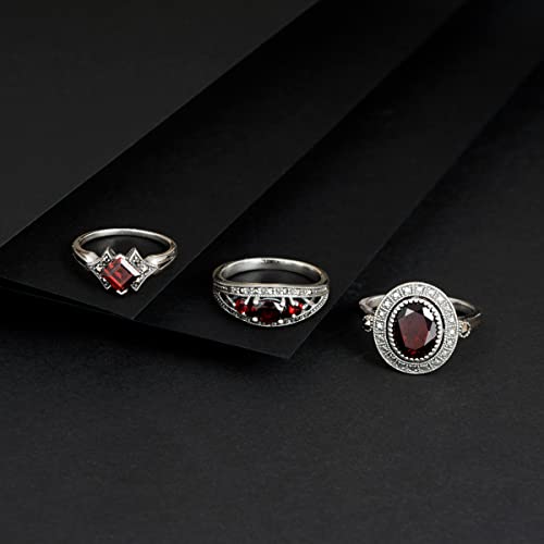 Image of Gemondo USA Sterling Silver Garnet & Marcasite Antique Style Cluster Ring Size 5, 6, 7, 8, 9, 10, and 11
