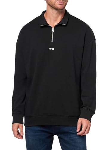 HUGO Men's Square Logo Quarter Zip Cotton Long Sleeve Sweatshirt