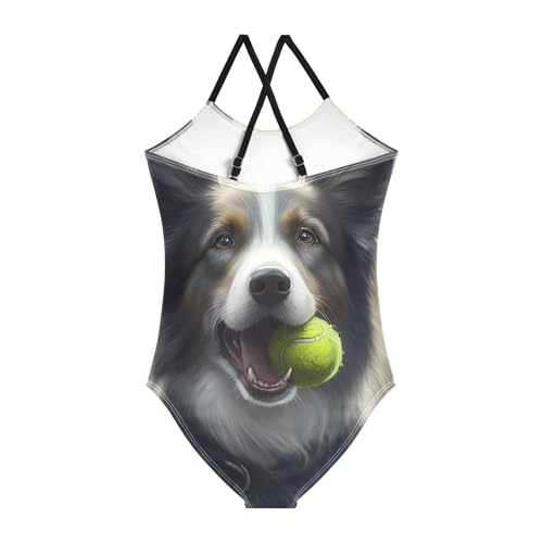 Dog Tennis Ball Toddler Swim Suit Girl Quick Dry Crossback Girls 1 Piece Swimsuit 3T2