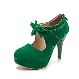 Women's Vintage Bowtie Pumps Platform High Heel Closed Toe Dress Bow Heels Emerald Green Label Size...