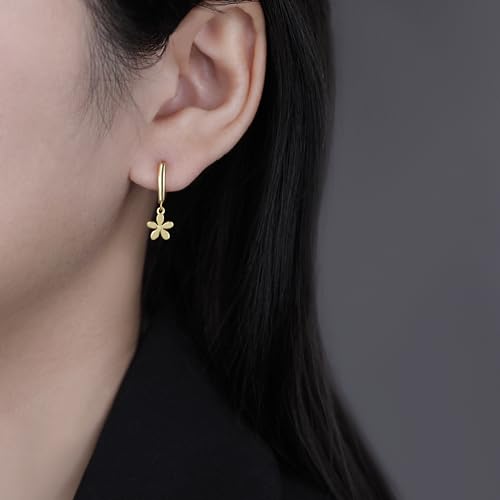 Reffeer Solid 925 Sterling Silver Tiny Daisy Dangle Hoop Earrings for Women Teen Girls Flower Huggie Earrings Small Hoop2