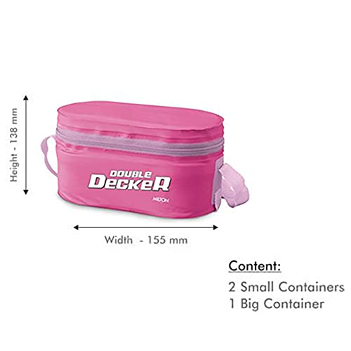 Image of MILTON Softline Double Decker Lunch Box, Set of 3, (450 ml, 280 ml, 280 ml), Pink | Leak Proof | Microwave Safe | Odour Proof | Light Weight | Easy to Carry | Food Grade