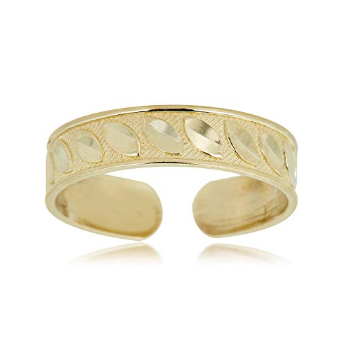 Image of AVORA 10K Yellow Gold Adjustable Diamond-cut Leaf Toe Ring