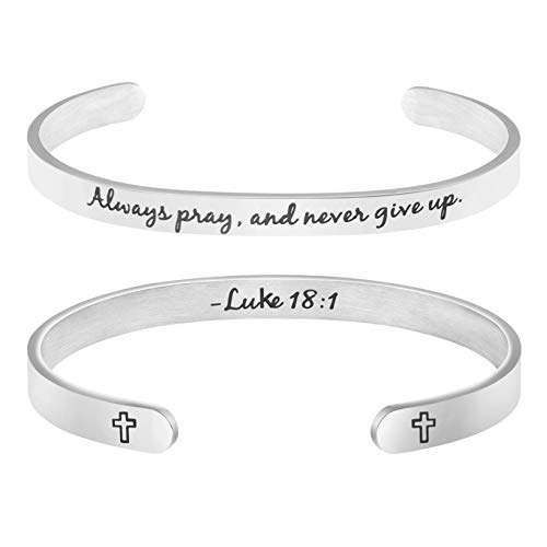 Christening Gifts For Women Christian Bracelet Religious Jewelry Bible Verse Engraved "Always Pray, And Never Give Up Luke 18:1" #TOP19