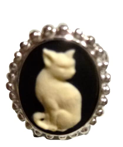 Bague chat assis en argent 925, camée sculpté rétro et anti-allergique