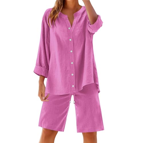Conjunto de lino de 2 piezas con bolsillos para evitar el calor con elegancia