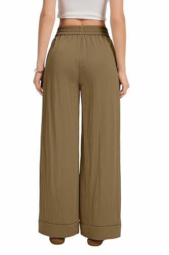 Image of KICZOY Women Flowy Pants Drawstring Waist Wide Leg Palazzo Beach Pants Loose Fit with Pockets