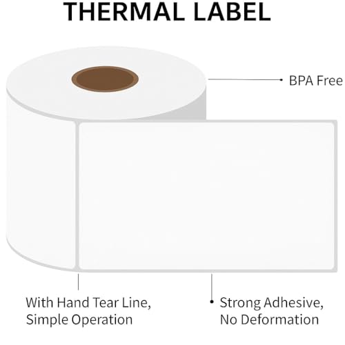 Image of Thermal Label Printer Paper 4x6, 400 Labels per Roll - Pack of 8 | Thermal Shipping Labels | Strong Adhesive, Easy Peel | Compatible with All Direct Thermal Printers