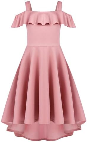 Arshiner Girls Summer Dress Off Shoulder Flutter Sleeve Midi Swing Cassual Formal Dresses with Pocket